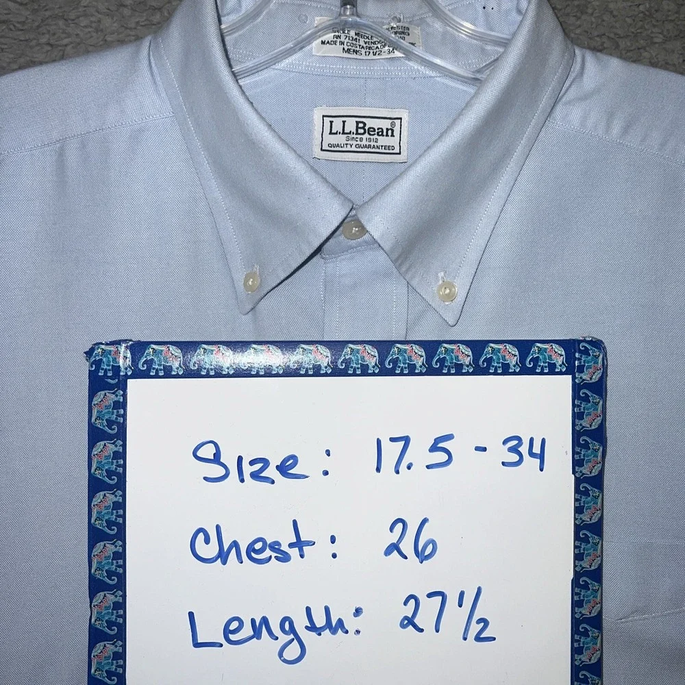 VTG LL Bean Shirt Men's Size 17.5 / 34 Blue OCBD Button Down Oxford‎ 2002